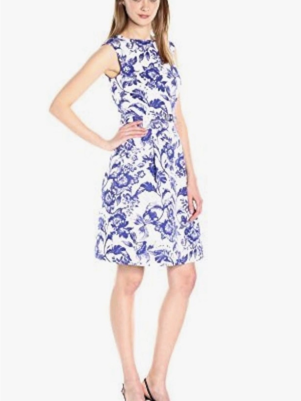 Adrianna Papell Toille Printed Cotton FailleBelted A-Line Dress Size 8 Floral